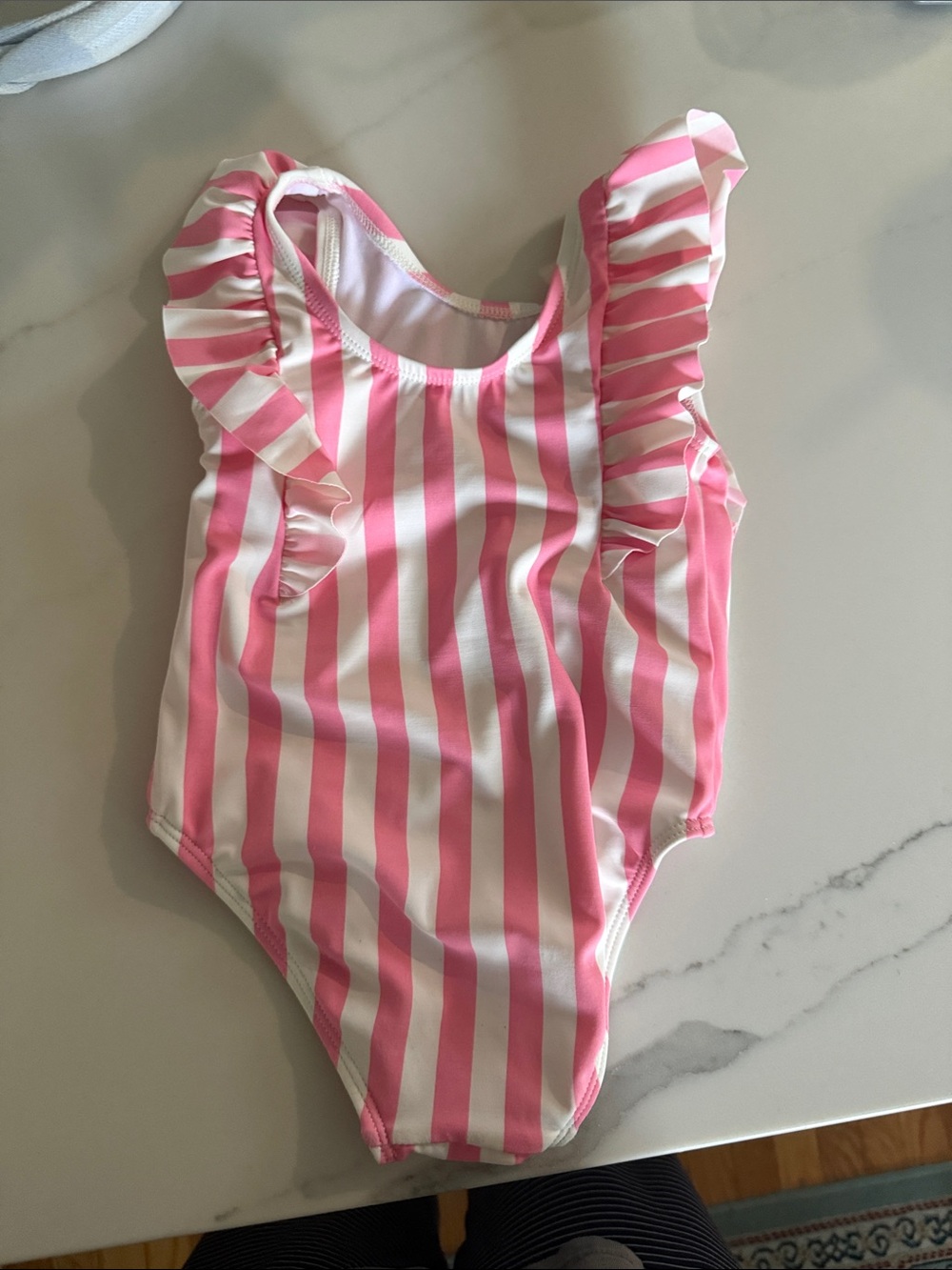 18-24 months pink & white striped ruffle one piece swimsuit